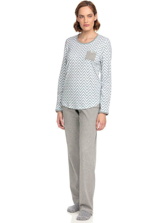 Vamp Winter Damen Pyjama-Set Baumwolle Hellblau