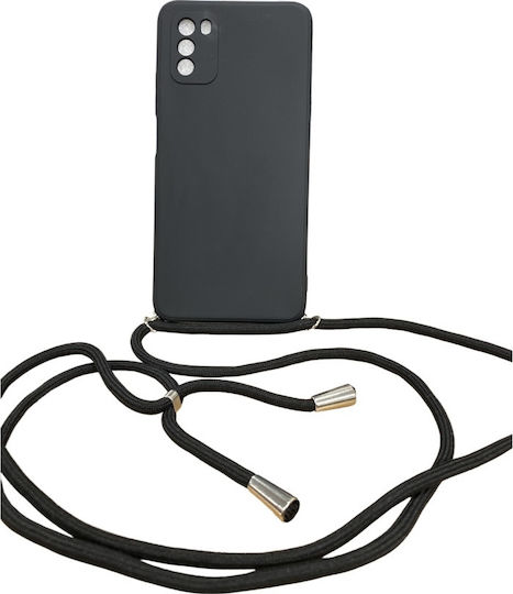Caselab Colored Silicone Cord Back Cover Silicone with Strap Black (Poco M3 / Redmi 9T)