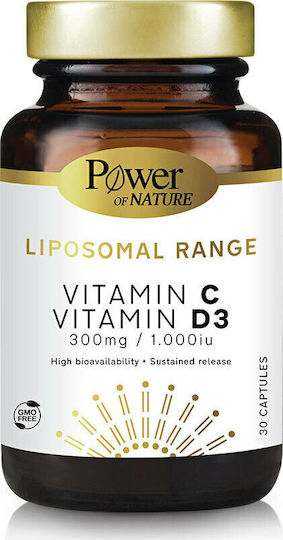 Power Of Nature Liposomal Range Vitamin C & Vitamin D3 Βιταμίνη για Ενέργεια & Ενίσχυση του Ανοσοποιητικού 1000iu 300mg 30 κάψουλες