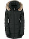 Hollywood Women's Long Puffer Jacket for Winter with Hood Black