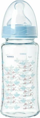 Korres Sticlă de Sticlă pentru Bebeluși Agali Anti-Colici cu Tetină de Silicon pentru 3+ luni Blue 230ml 1buc