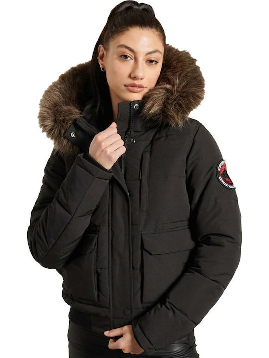 Puffer Jacke Winterjacke Damen Kurz Schwarz Mit Fell Winter Jacke