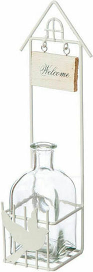 JK Home Decoration White Metal Base With Glass Wall Decoration Garden Metal 7cmx8cmx30cm 54797