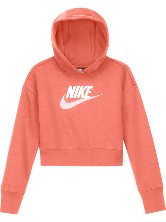 Nike Παιδικό Φούτερ Cropped με Κουκούλα Πορτοκαλί Sportswear Club