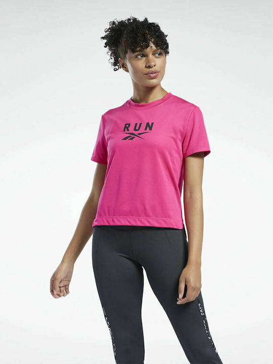 Reebok Workout Ready Run Speedwick Women's Athletic Blouse Short Sleeve Pursuit Pink