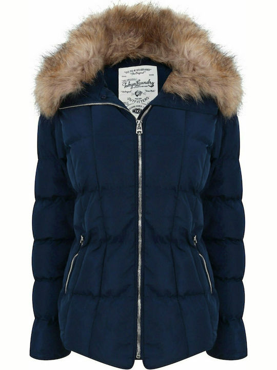 Tokyo Laundry Bertie Funnel Neck Quilted Puffer Jacket With Detachable Fur Trim 3J13685A - Peacock Blue