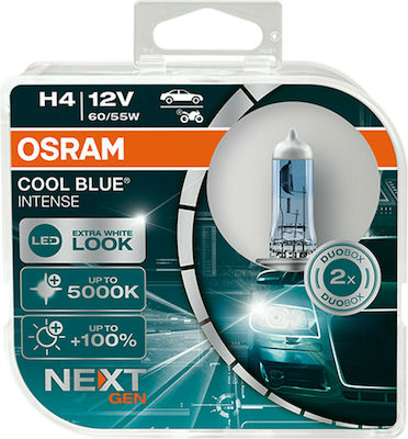 Osram Лампи Автомобила Cool Blue Intense +100% H4 Халогенни 5000К Хладно бяло 12V 55W 2бр