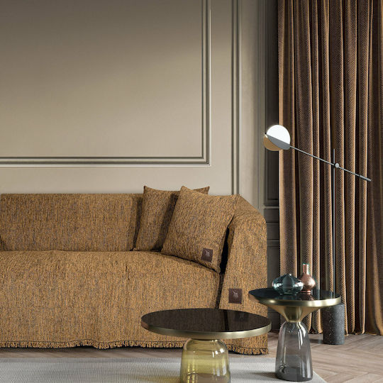 Greenwich Polo Club Sofa Throw 2 Seater Chenille 180x250cm Black / Ochre