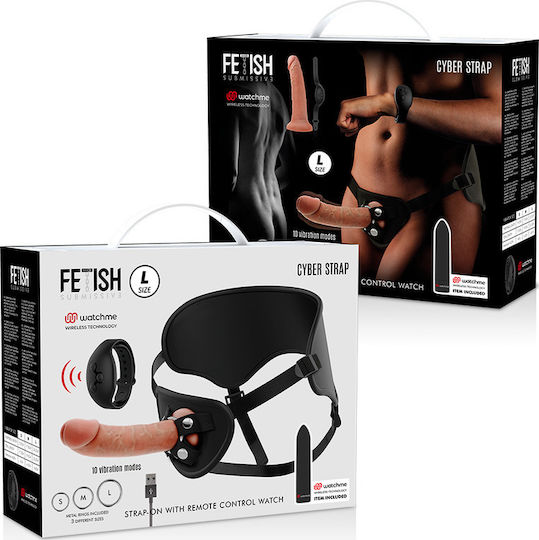 Fetish Submissive Cyber Strap Remote Control Harness And Vibrating Bullet Watchme Technology L Harness με Dildo στο χρώμα του δέρματος