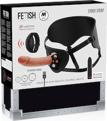 Fetish Submissive Cyber Strap Remote Control Harness And Vibrating Bullet Watchme Technology M Harness με Dildo στο χρώμα του δέρματος