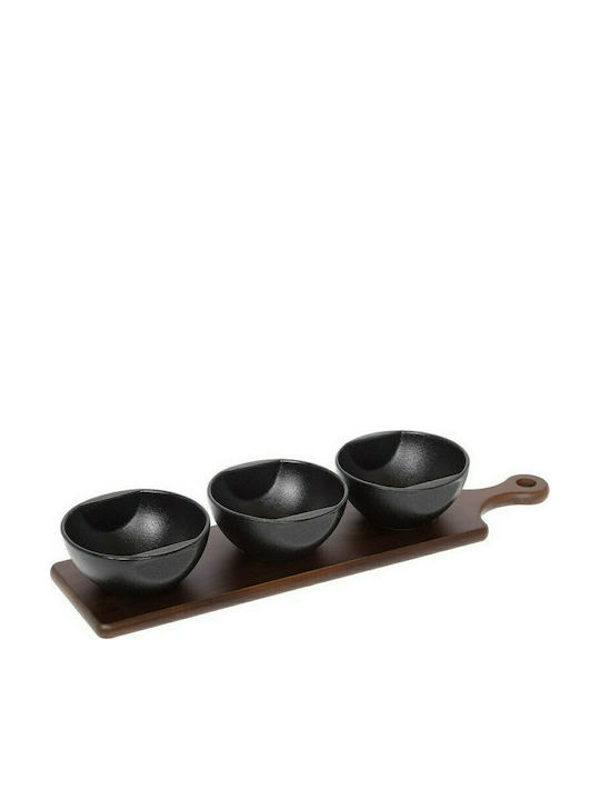 Cryspo Trio Porcelain Dessert Divided Serving Tray with 3 Slots Black 41x10.5cm 4pcs