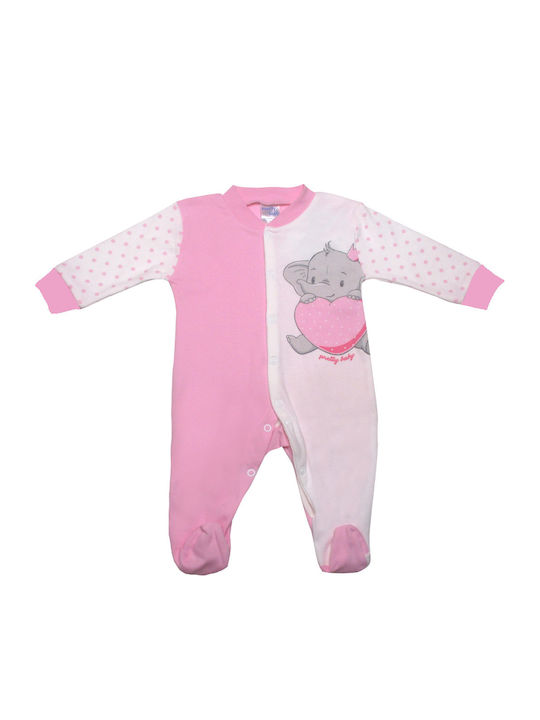 Pretty Baby Baby Bodysuit Long-Sleeved Little Elephant Pink and white