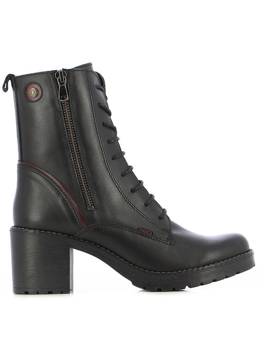 Ragazza Women's Leather Medium Heel Combat Boots Black