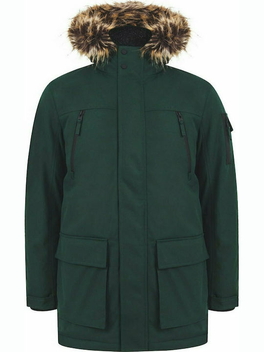 Tokyo Laundry Nolte Utility Parka Coat with Borg Lined Faux Fur Trim Hood 1J13693C - Scarab Green