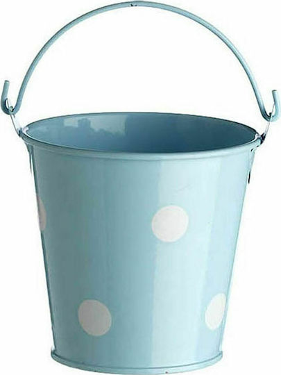 Christening Favor with Decoration Bucket Polka Dot Blue made of Metal 12pcs 8cm