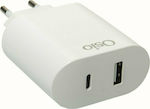 Osio Încărcător Fără Cablu cu Port USB-A și Port USB-C 18W Albς (OTU-5904W)