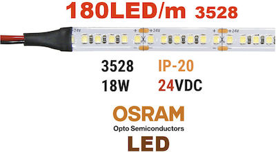 Adeleq Bandă LED Alimentare 24V cu Lumină Alb Natural Lungime 5m și 180 LED-uri pe Metru SMD3528