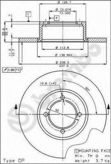 Brembo Σετ Δισκόπλακες Εμπρός 2τμχ για Opel Rekord