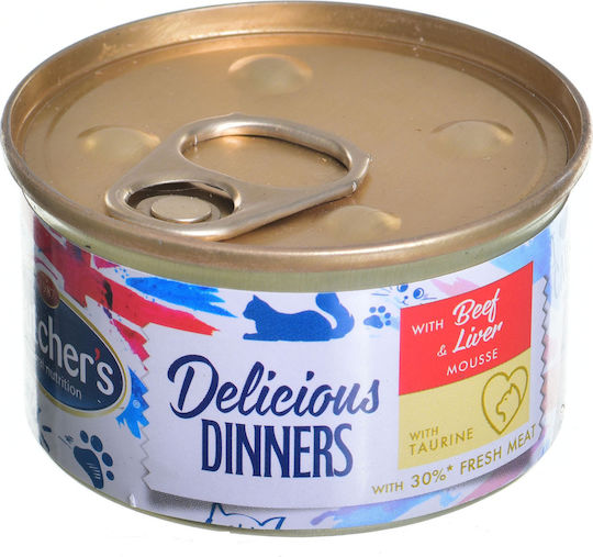 Butcher's Pet Care Classic Delicious Dinners Beef with Liver Wet Food for Adult Cats in Cans with Calf Gluten-Free 85gr