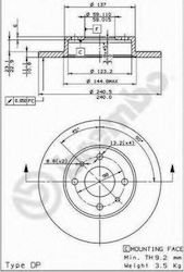 Brembo Discuri de frână Spate pentru Fiat Magazin online / 500 / Panda / Tempra / Punct / Barchetta / Felicitări / Marea Lancia Dedra / Delta / Musa