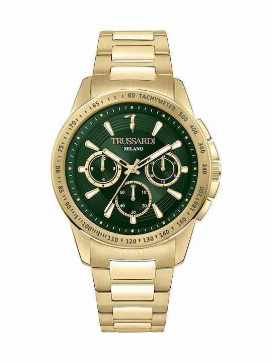 Trussardi T-Hawk Men's Watch 44mm Chronograph Battery with Gold Metal Bracelet