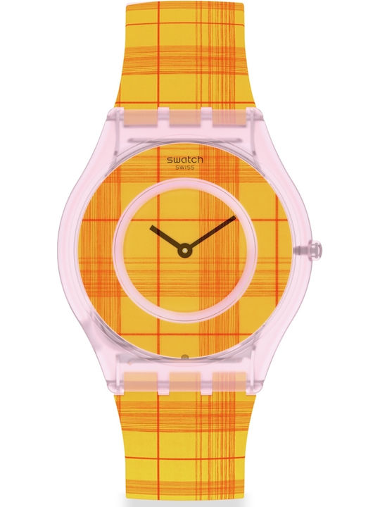 Swatch Fire Madras Ανδρικό Ρολόι 42mm Μπαταρίας με Πορτοκαλί Καουτσούκ Λουράκι