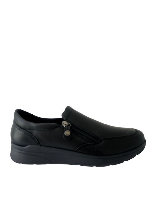 206580 Ανατομικά Γυναικεία Slip-On Δερμάτινα Μαύρα