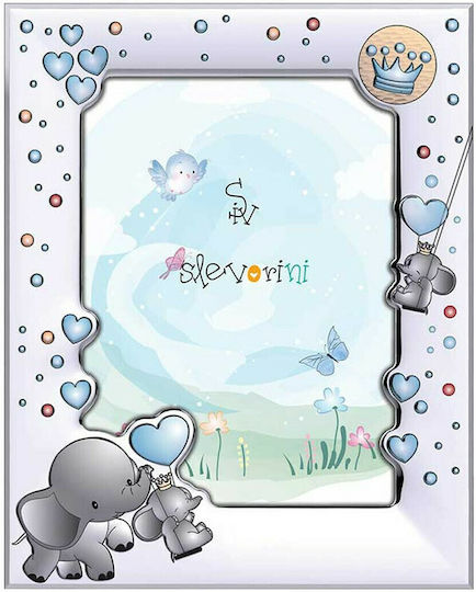 Slevori Elefantenfamilie Kinderbilderrahmen Silber Blau 10x15cm