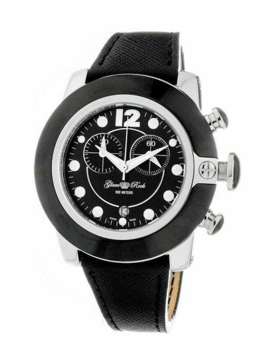 Glam Rock Γυναικείο Ρολόι 44mm Χρονογράφος Μπαταρίας με Μαύρο Δερμάτινο Λουράκι