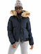 Everest Women's Short Puffer Jacket for Winter with Hood Navy Blue