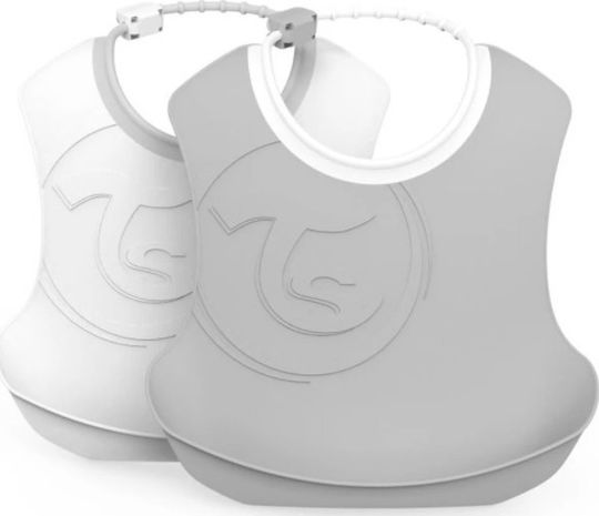 Twistshake Waterproof Bib Plastic with Button & Pocket Grey / White 2pcs