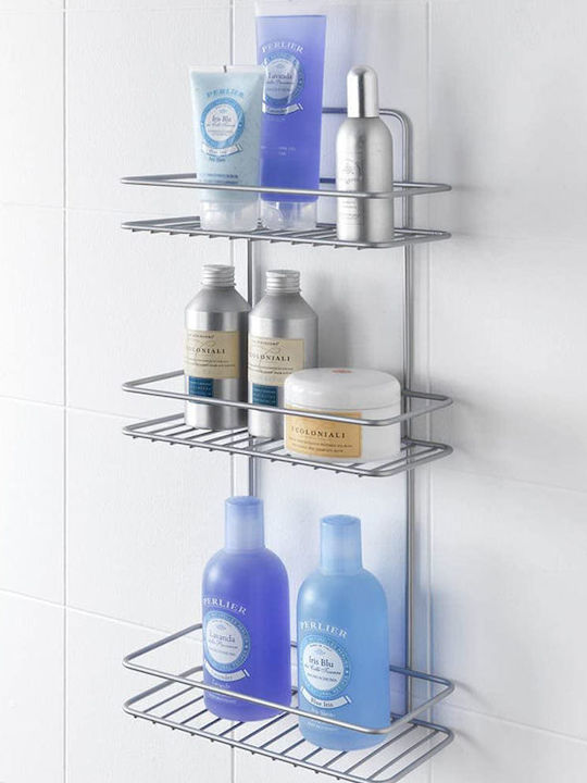 Metaltex 404014 Wall Mounted Bathroom Shelf Metallic with 3 Shelves 26x13x53cm Silver