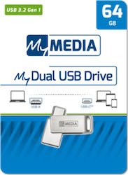 Verbatim MyMedia My Dual 64GB USB 3.2 Ασημί