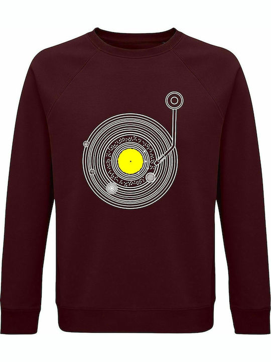 Sweatshirt Unisex, Organic "Space Vinyl Music", Burgundy