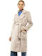 Biston Women's Midi Coat with Belt Beige