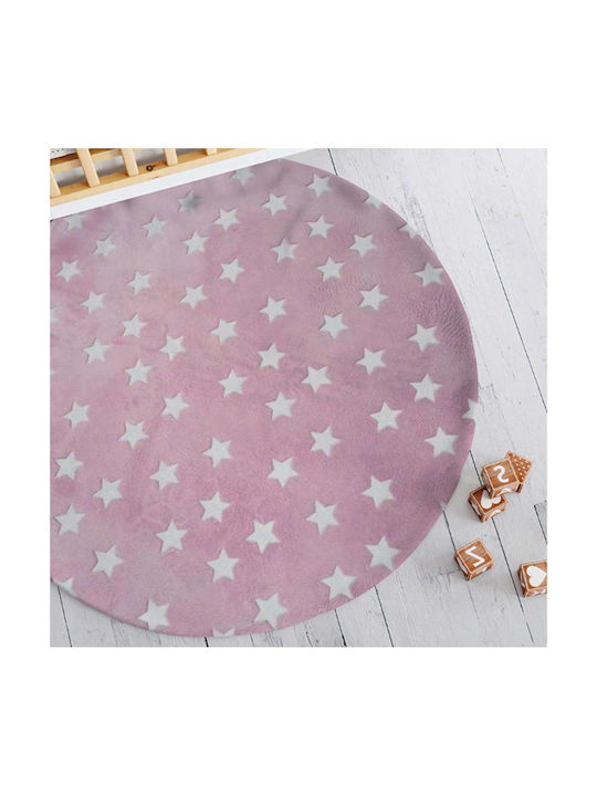 Borea Παιδικό Χαλί Αστέρια Στρογγυλό με Διάμετρο 120cm Starlight Pink