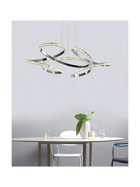 Inlight Ρυθμιζόμενο Κρεμαστό Φωτιστικό Ασημί LED με Κρύσταλλα 70εκ.