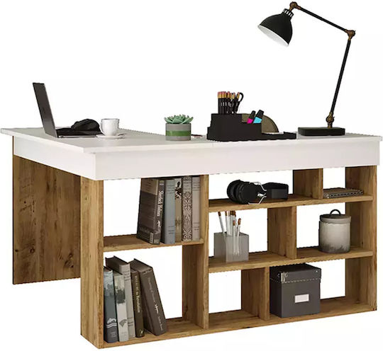 Ecke Schreibtisch Rosaline Holz mit Bücherregal White / Oak 120x129x72cm