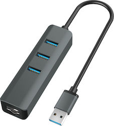 Vakoss TC-4502X USB 3.0 Hub 4 Θυρών με σύνδεση USB-A / Ethernet Γκρι