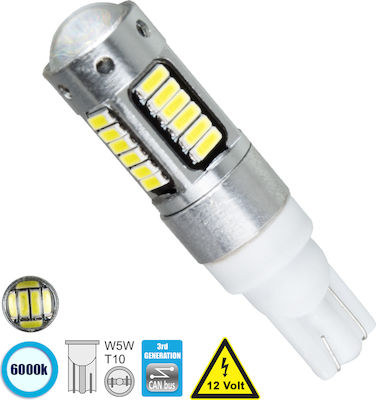 GloboStar Λάμπα Αυτοκινήτου T10 Canbus LED 6000K Ψυχρό Λευκό 12V 6W 1τμχ