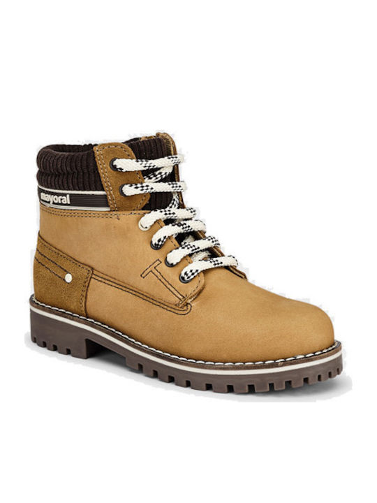 Leather Kids Snow Boots with Laces Yellow