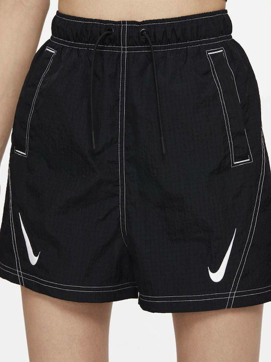 Nike Swoosh Αθλητικό Γυναικείο Ψηλόμεσο Σορτς Μαύρο