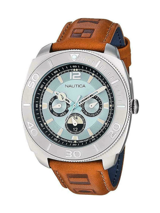 Nautica Battery Chronograph Watch with Leather Strap Brown