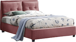 Billie Κρεβάτι Υπέρδιπλο Επενδυμένο με Ύφασμα Σάπιο Μήλο με Τάβλες για Στρώμα 160x200cm