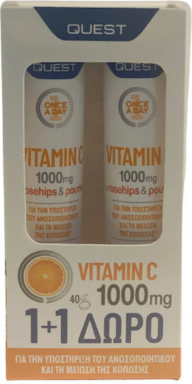 Quest Vitamin C With Rosehips & Rutin Βιταμίνη για Ενίσχυση του Ανοσοποιητικού, τo Δέρμα & Αντιοξειδωτική δράση 1000mg Πορτοκάλι 2 x 20 αναβράζοντα δισκία