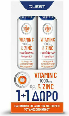 Quest Vitamin C 1000mg & Zinc Βιταμίνη για Ανοσοποιητικό 1000mg Πορτοκάλι 40 αναβράζοντα δισκία