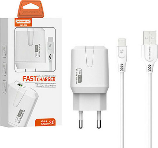 Somostel Φορτιστής με Θύρα USB-A και Καλώδιο Lightning 18W Quick Charge 3.0 Λευκός (SMS-Q02)