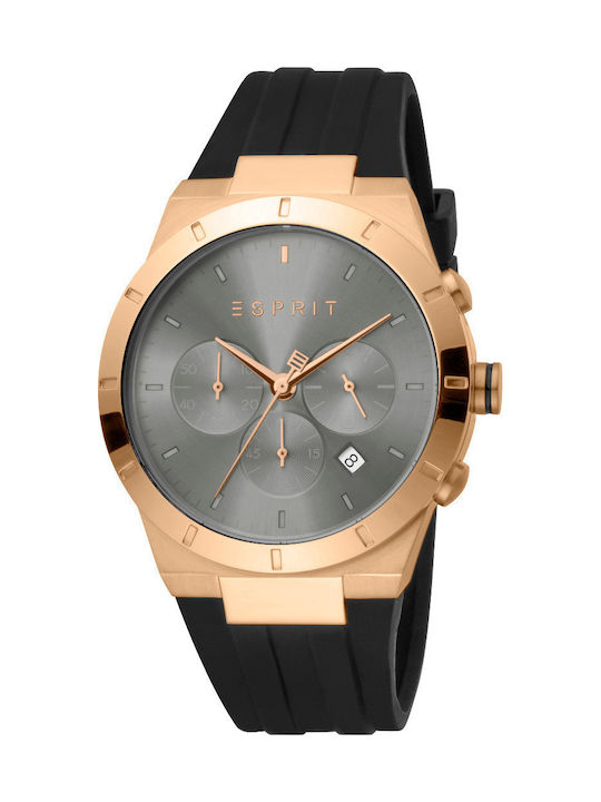Esprit Anderson Chrono Ανδρικό Ρολόι Χρονογράφος Μπαταρίας με Μαύρο Καουτσούκ Λουράκι