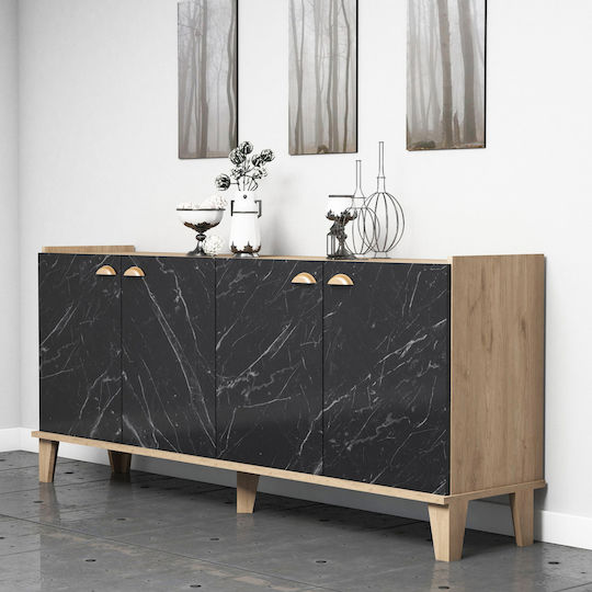 Μπουφές Ξύλινος Natural Wood / Μαύρο Μάρμαρο 180x41x77.8cm