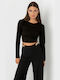 Toi&Moi Women's Crop Top Long Sleeve Black